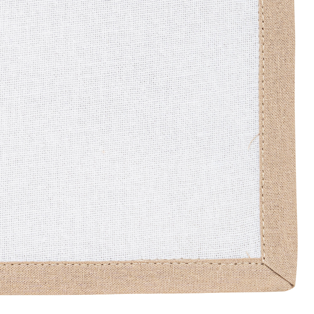 An ideal square that looks good and does the work of beige-edged cloth napkins effectively.