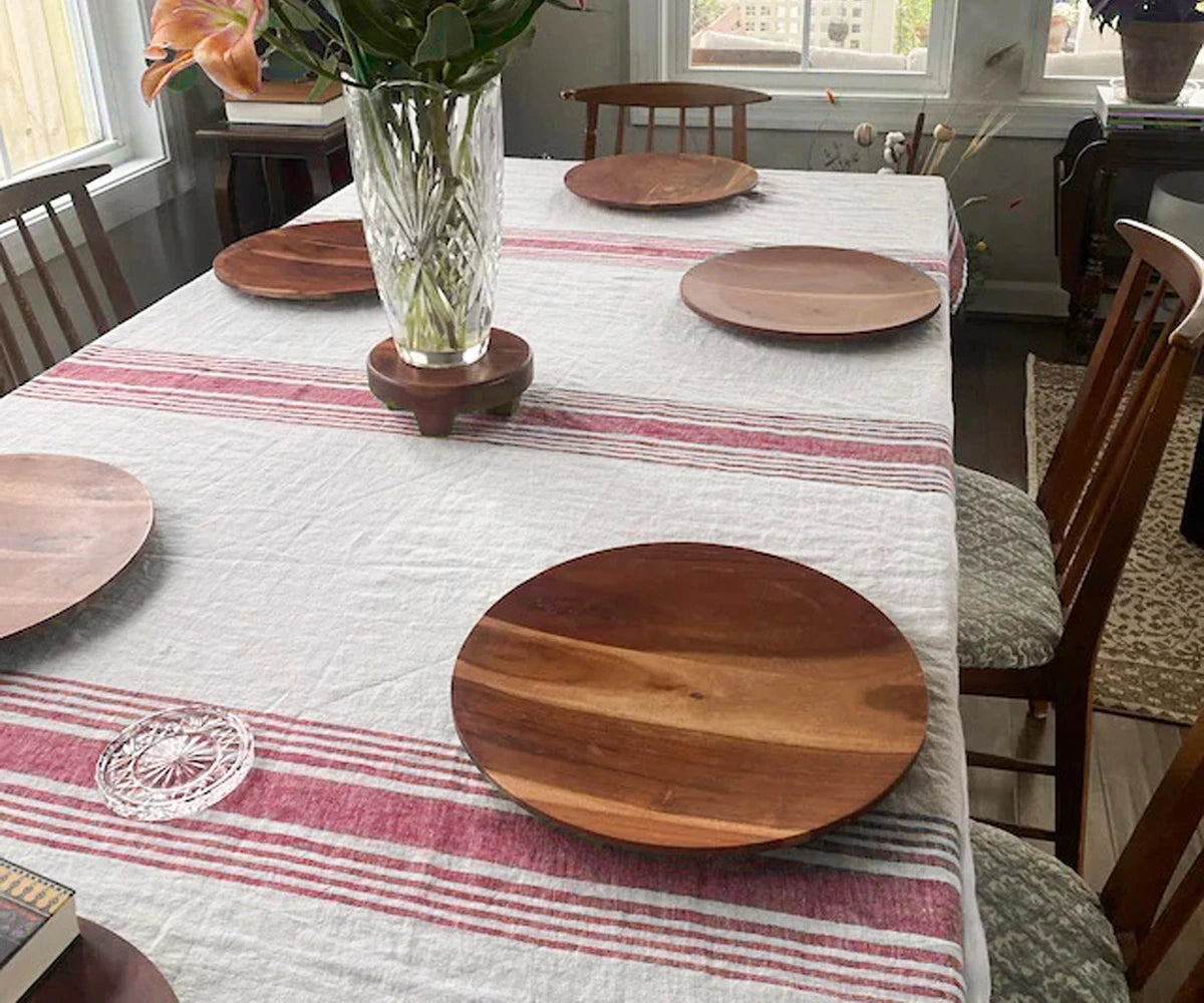 Farmhouse Stripe Linen Rectangle Tablecloth