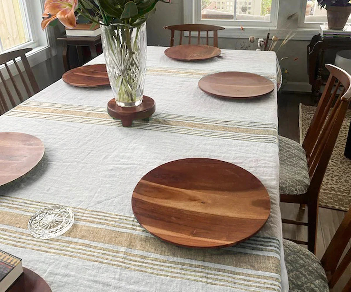 Farmhouse Stripe Linen Rectangle Tablecloth