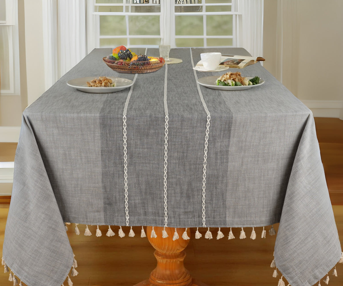 Gray Striped Tablecloth with Tassel