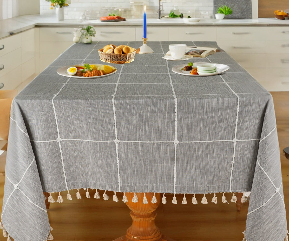 Gray Plaid Tablecloth with Tassel