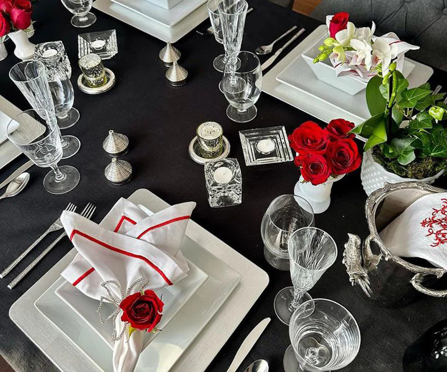 Red Embroidery Napkins- Line Design