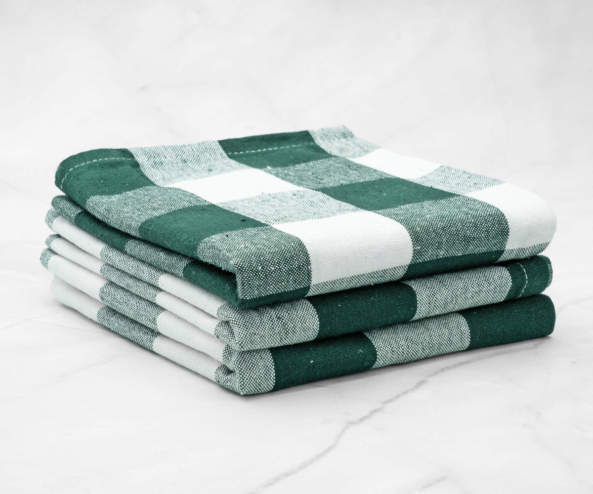 All Cotton and Linen Kitchen Towels, Cotton Dish Towels, Buffalo Plaid Hand Towels, Farmhouse Tea Towels, Set of 6, 18 x 28 inch Green and White