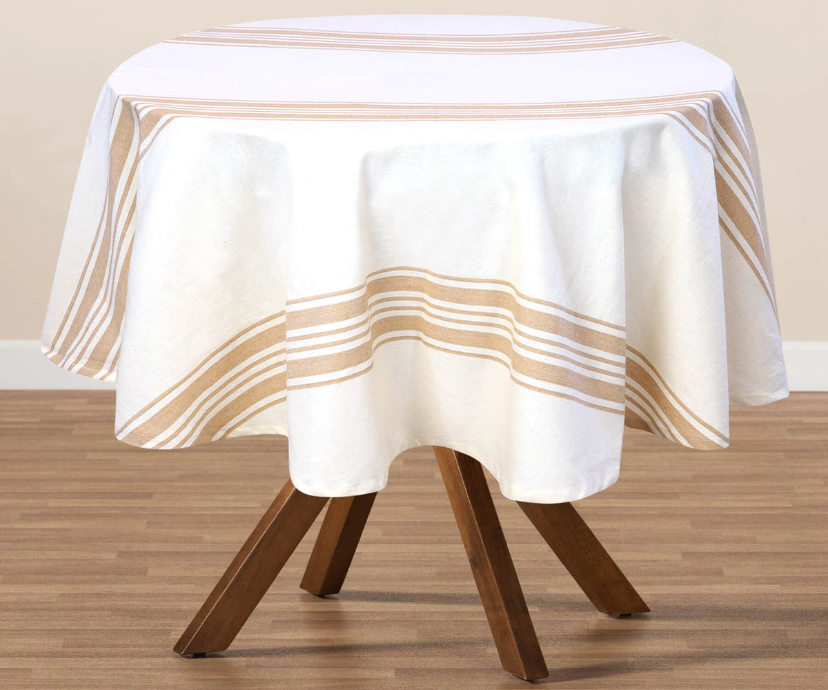 Discover beige round tablecloths that fit snugly and enhance the look of your dining table.